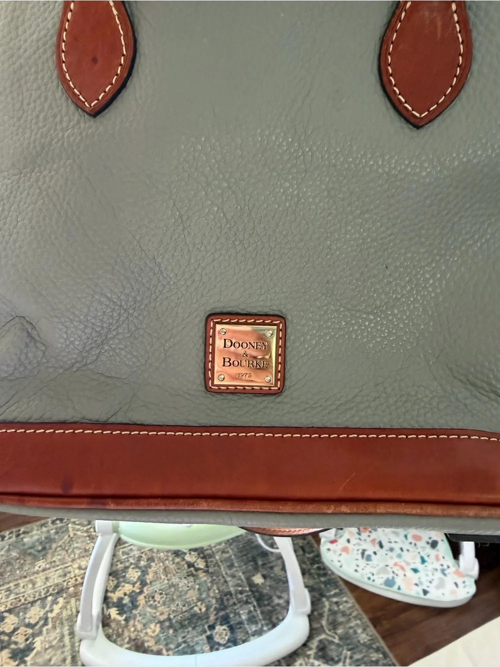 Dooney & Bourke Cream and Brown Pebbled Leather Satchel